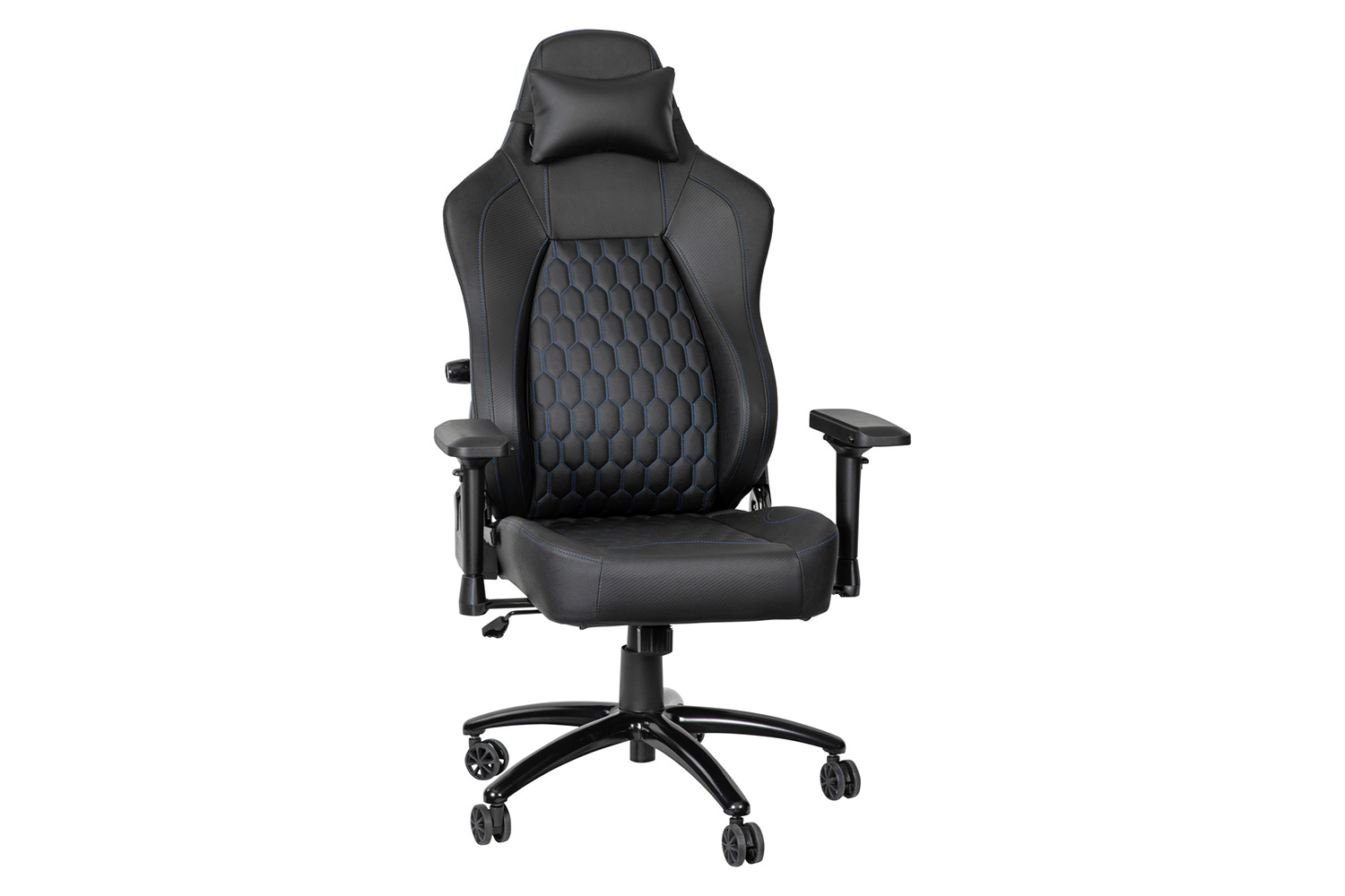 BLNK Falco Ergonomic Black High-Back Adjustable Gaming Chair with 4D Armrests, Headrest Pillow, and Adjustable Lumbar Support - with Blue Stitching