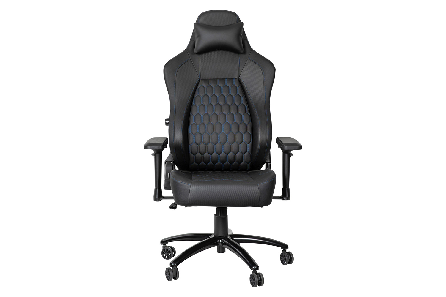 BLNK Falco Ergonomic Black High-Back Adjustable Gaming Chair with 4D Armrests, Headrest Pillow, and Adjustable Lumbar Support - with Blue Stitching