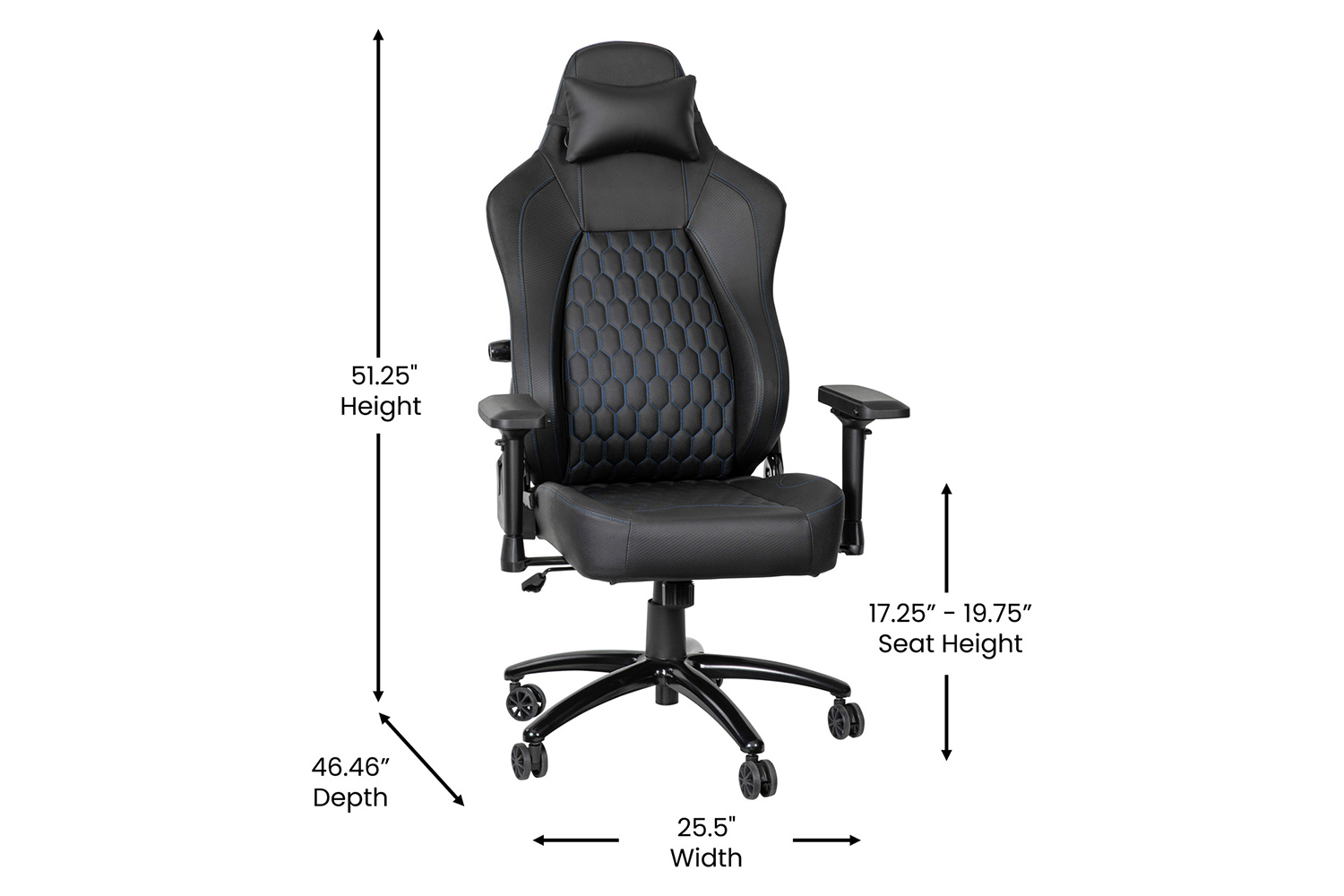 BLNK Falco Ergonomic Black High-Back Adjustable Gaming Chair with 4D Armrests, Headrest Pillow, and Adjustable Lumbar Support - with Blue Stitching