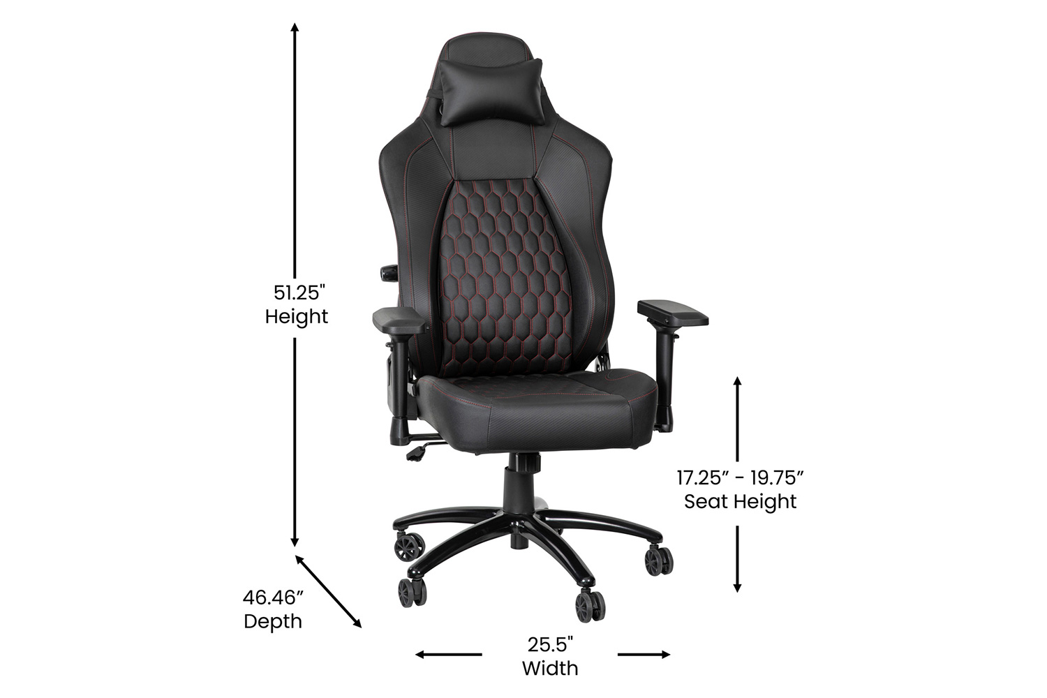 BLNK Falco Ergonomic Black High-Back Adjustable Gaming Chair with 4D Armrests, Headrest Pillow, and Adjustable Lumbar Support - with Red Stitching