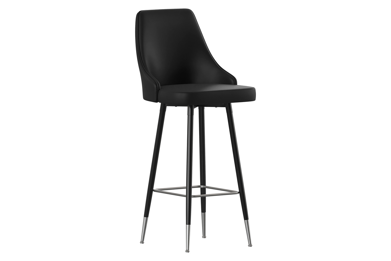 BLNK Shelly Commercial LeatherSoft Bar Height Stools with Solid Black Frames and Chrome Accented Feet and Footrests Set of 2 - Black