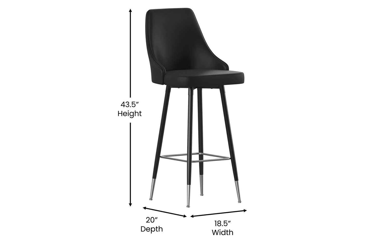 BLNK Shelly Commercial LeatherSoft Bar Height Stools with Solid Black Frames and Chrome Accented Feet and Footrests Set of 2 - Black