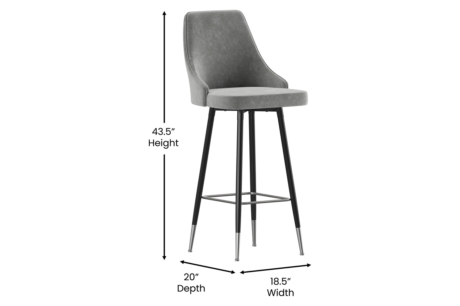 BLNK Shelly Commercial LeatherSoft Bar Height Stools with Solid Black Frames and Chrome Accented Feet and Footrests Set of 2 - Gray