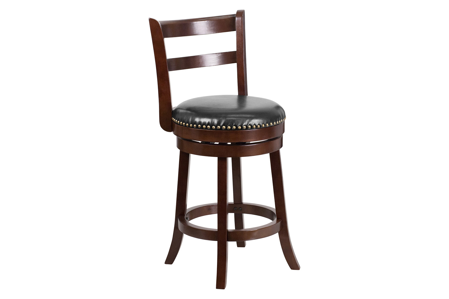 BLNK - Ronnie Cappuccino Wood Counter Height Stool with Single Slat Ladder Back and Black Swivel Seat