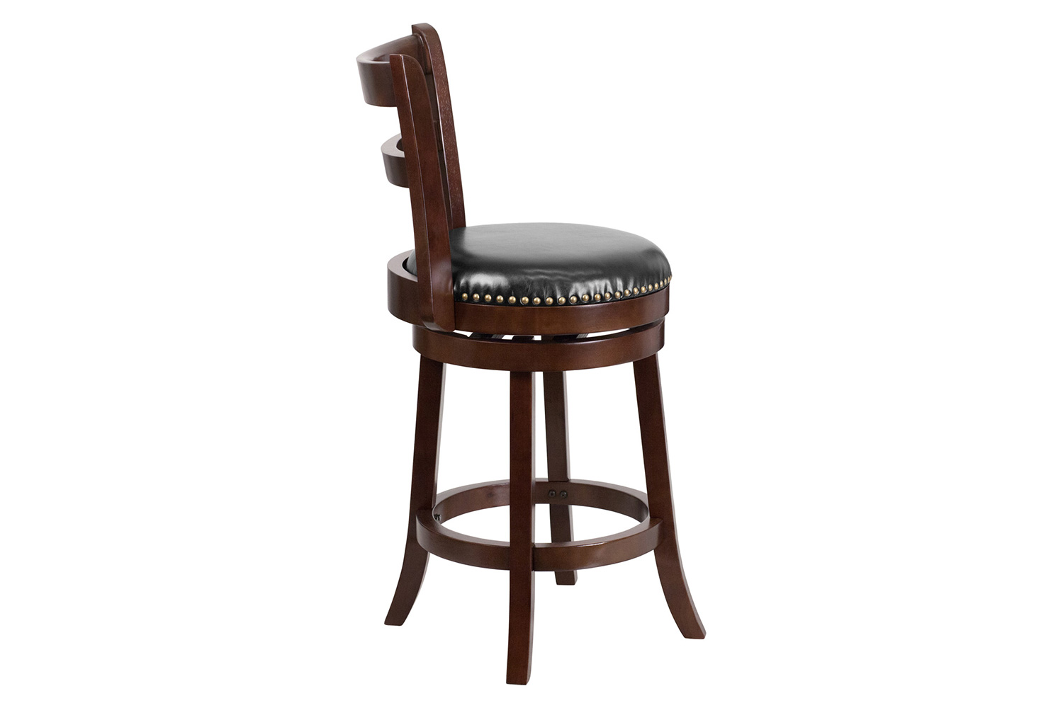 BLNK - Ronnie Cappuccino Wood Counter Height Stool with Single Slat Ladder Back and Black Swivel Seat