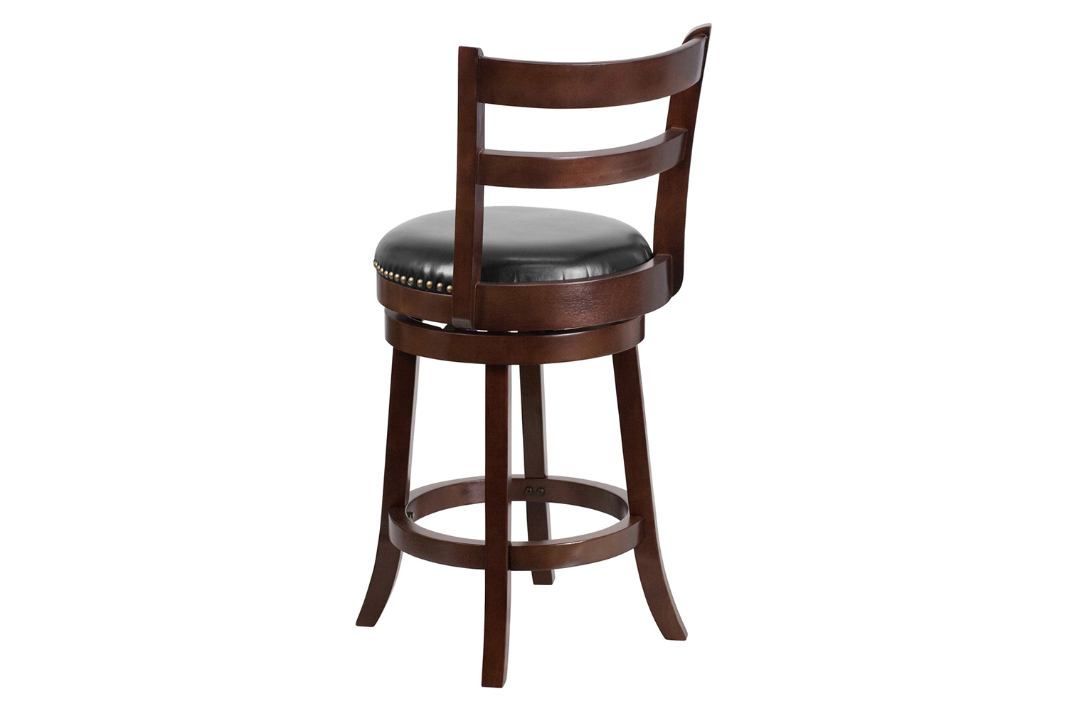 BLNK - Ronnie Cappuccino Wood Counter Height Stool with Single Slat Ladder Back and Black Swivel Seat