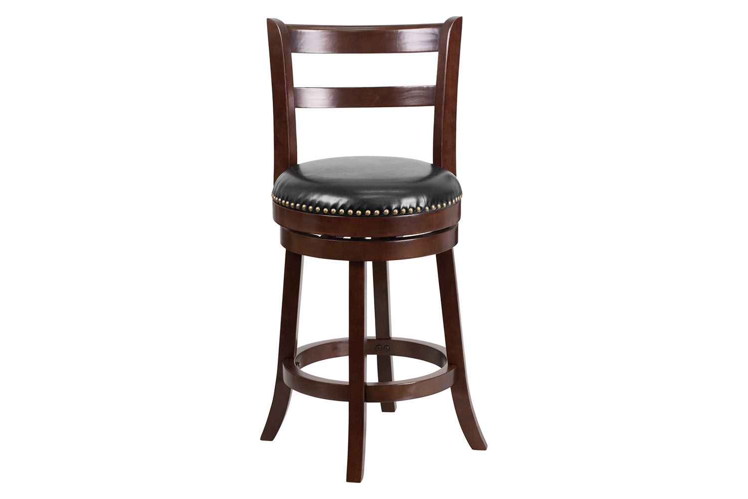 BLNK - Ronnie Cappuccino Wood Counter Height Stool with Single Slat Ladder Back and Black Swivel Seat