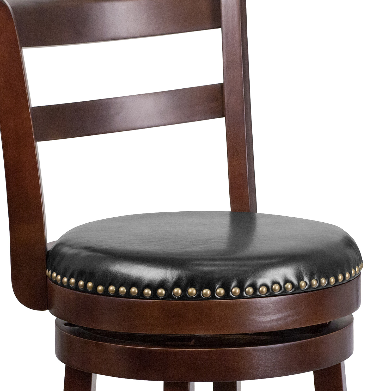 BLNK - Becca Cappuccino Wood Bar Stool with Single Slat Ladder Back and Black Swivel Seat