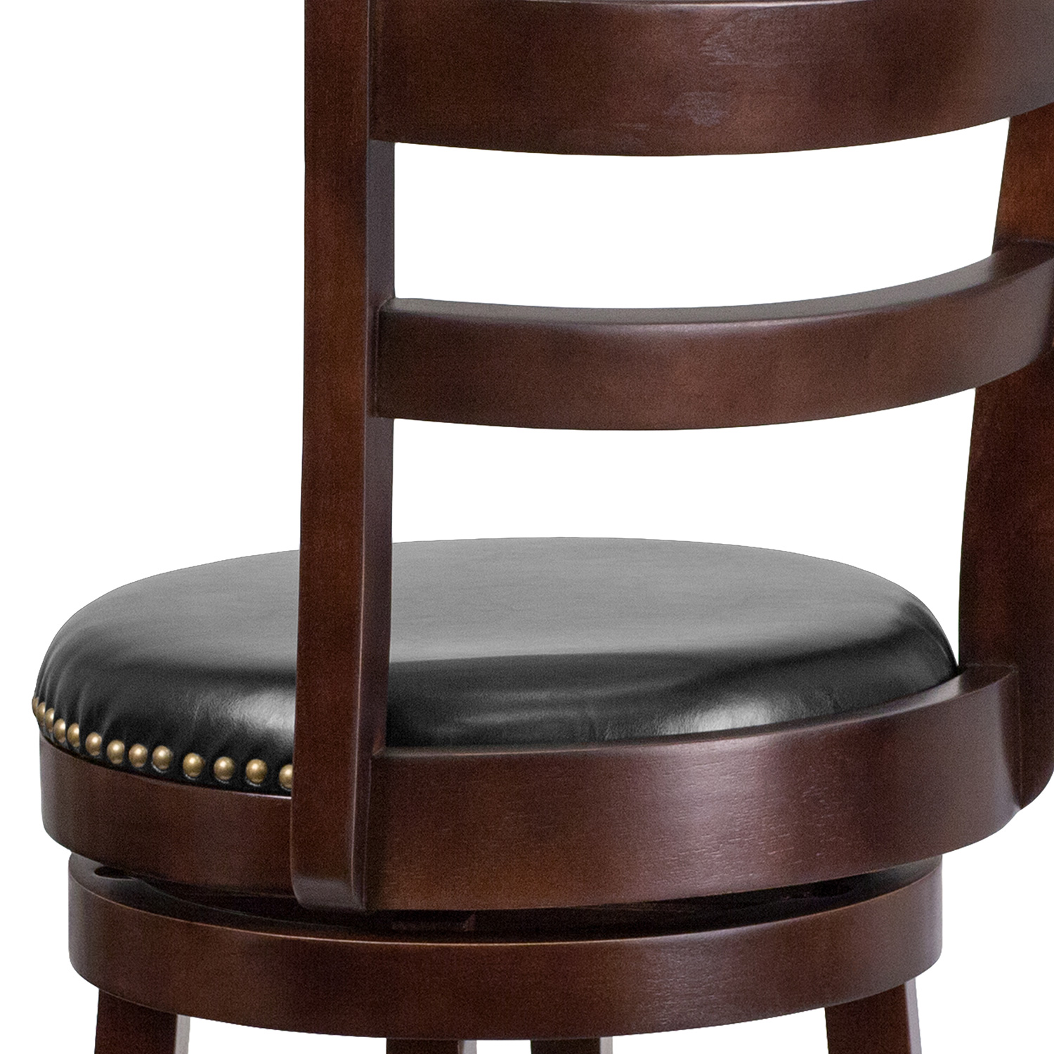 BLNK - Becca Cappuccino Wood Bar Stool with Single Slat Ladder Back and Black Swivel Seat