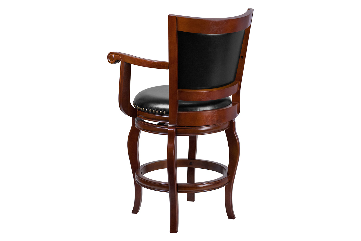 BLNK - Vestina Cherry Wood Counter Height Stool with Arms, Panel Back and Black Swivel Seat