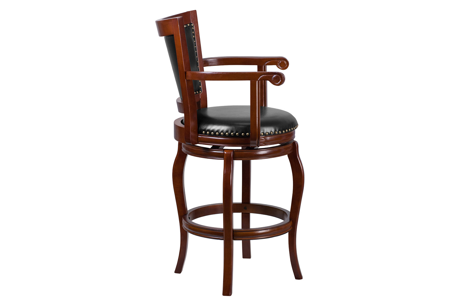 BLNK - Vestina Cherry Wood Bar Stool with Arms, Panel Back and Black Swivel Seat