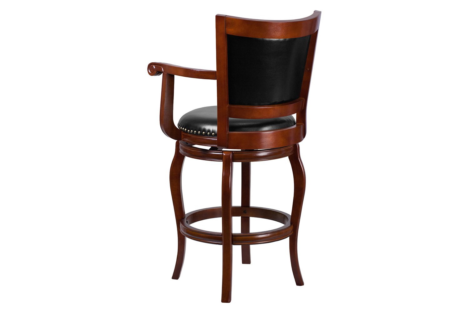 BLNK - Vestina Cherry Wood Bar Stool with Arms, Panel Back and Black Swivel Seat