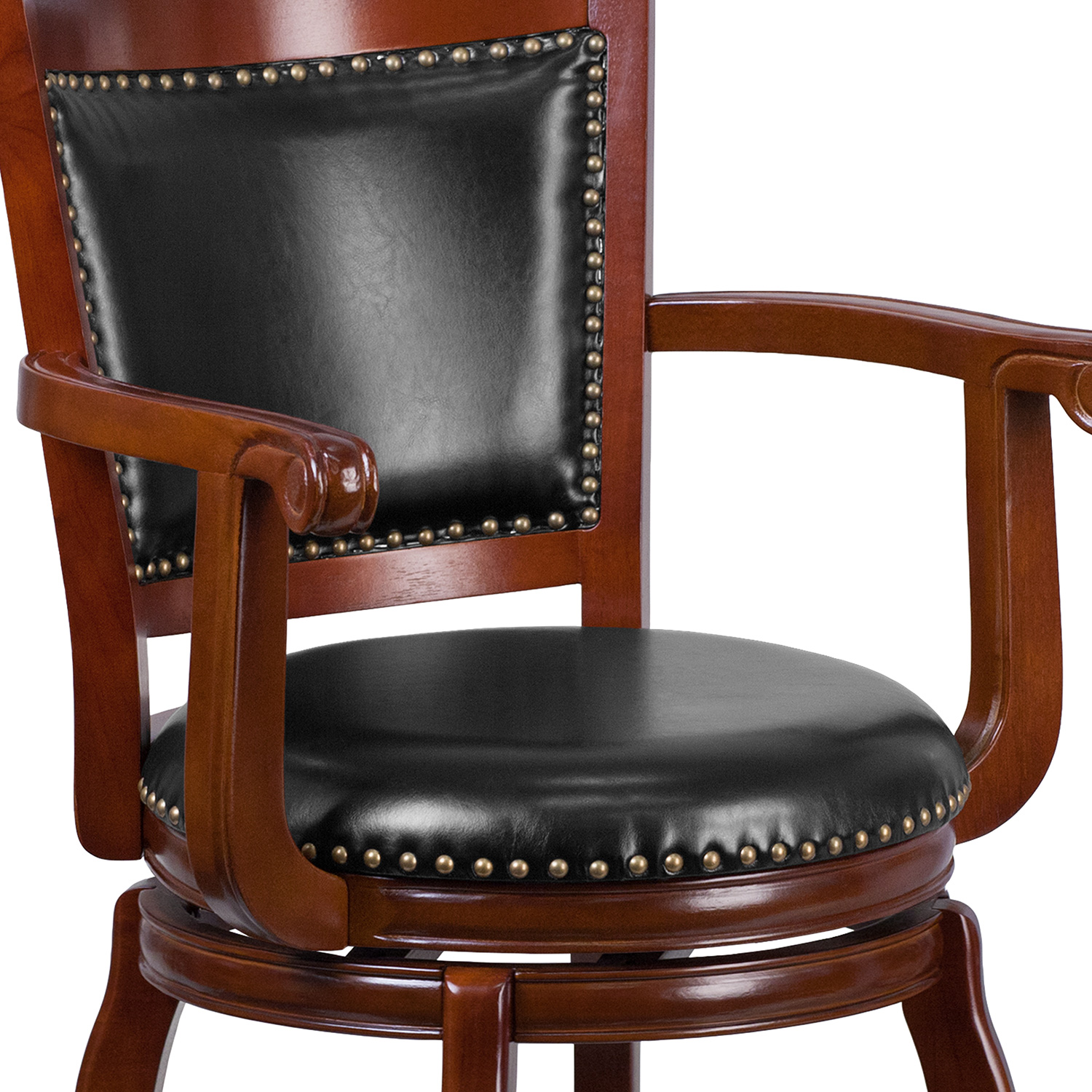 BLNK - Vestina Cherry Wood Bar Stool with Arms, Panel Back and Black Swivel Seat