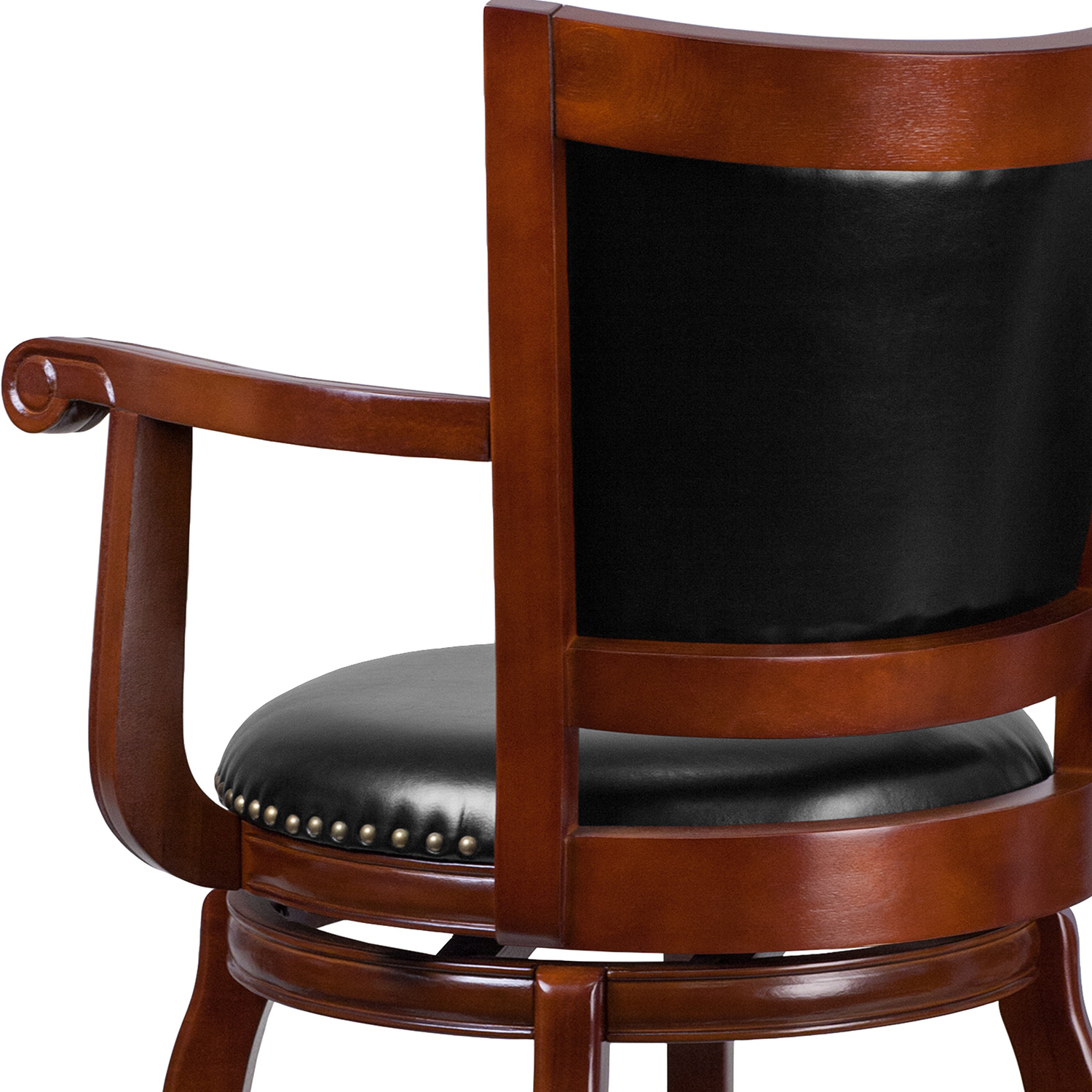 BLNK - Vestina Cherry Wood Bar Stool with Arms, Panel Back and Black Swivel Seat