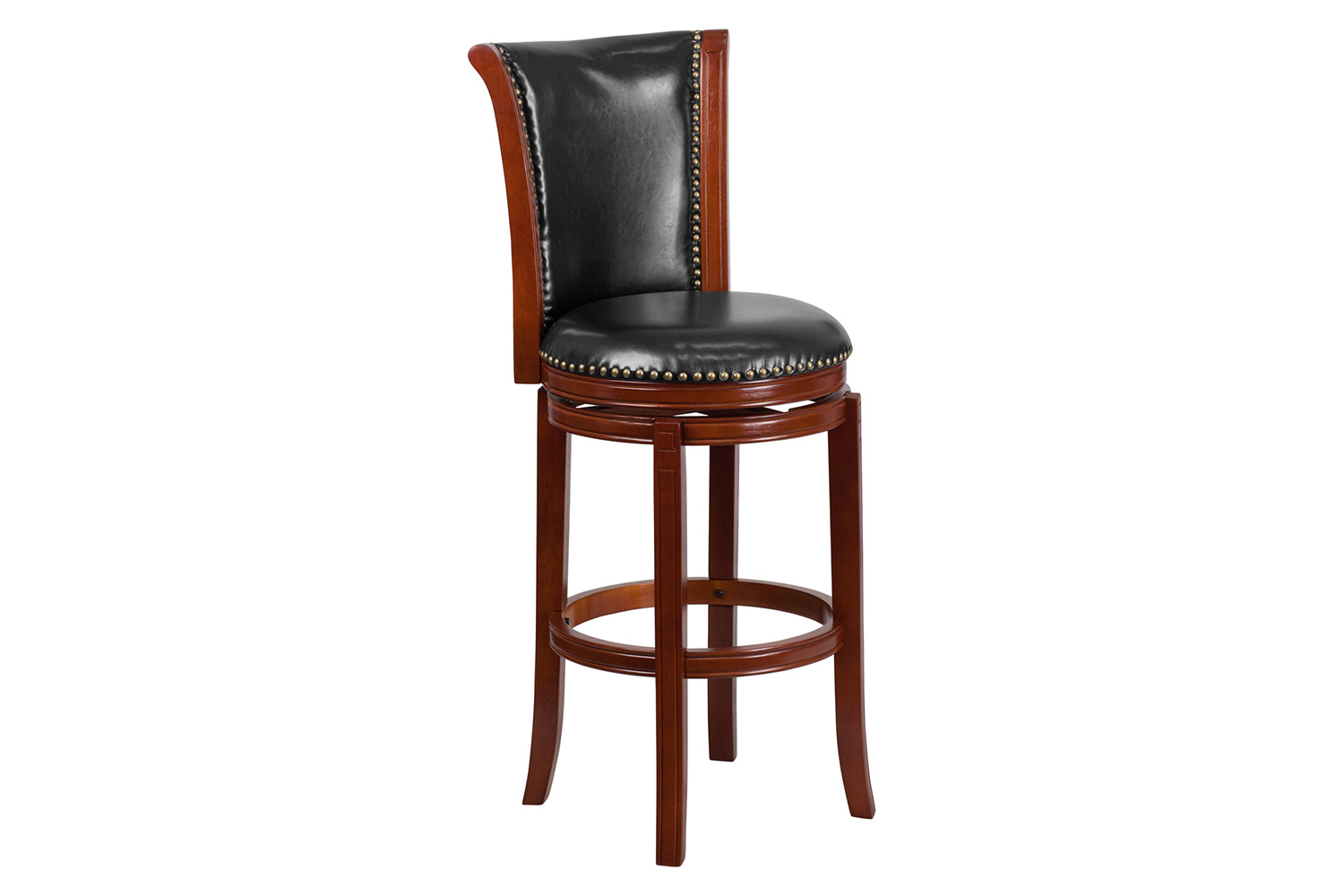 BLNK - Vestina Dark Chestnut Wood Bar Stool with Panel Back and Black Swivel Seat