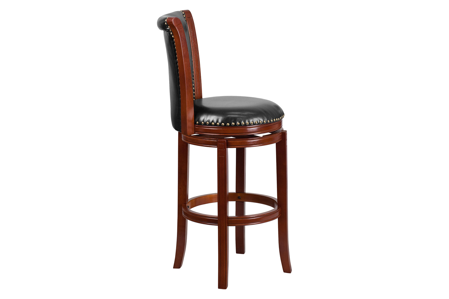 BLNK - Vestina Dark Chestnut Wood Bar Stool with Panel Back and Black Swivel Seat