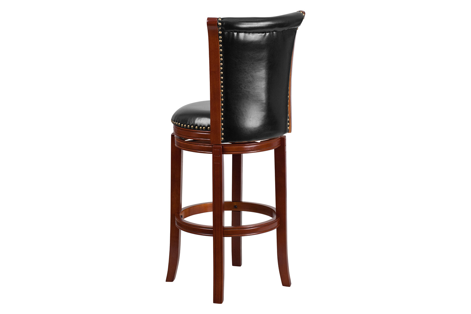 BLNK - Vestina Dark Chestnut Wood Bar Stool with Panel Back and Black Swivel Seat