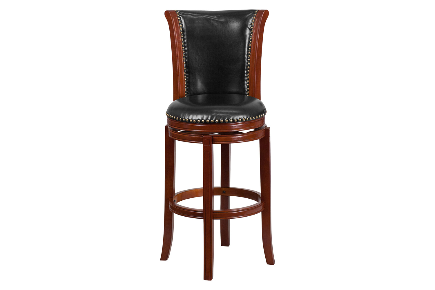 BLNK - Vestina Dark Chestnut Wood Bar Stool with Panel Back and Black Swivel Seat