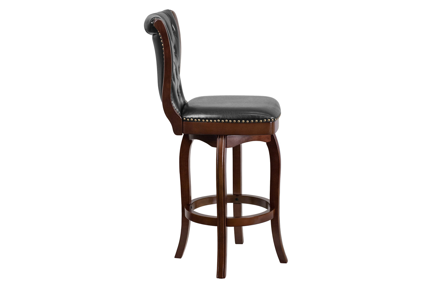 BLNK Ellison Wood Bar Stool with Button Tufted Back and Black Swivel Seat - Cappuccino