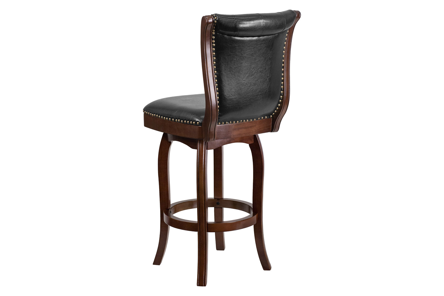 BLNK Ellison Wood Bar Stool with Button Tufted Back and Black Swivel Seat - Cappuccino