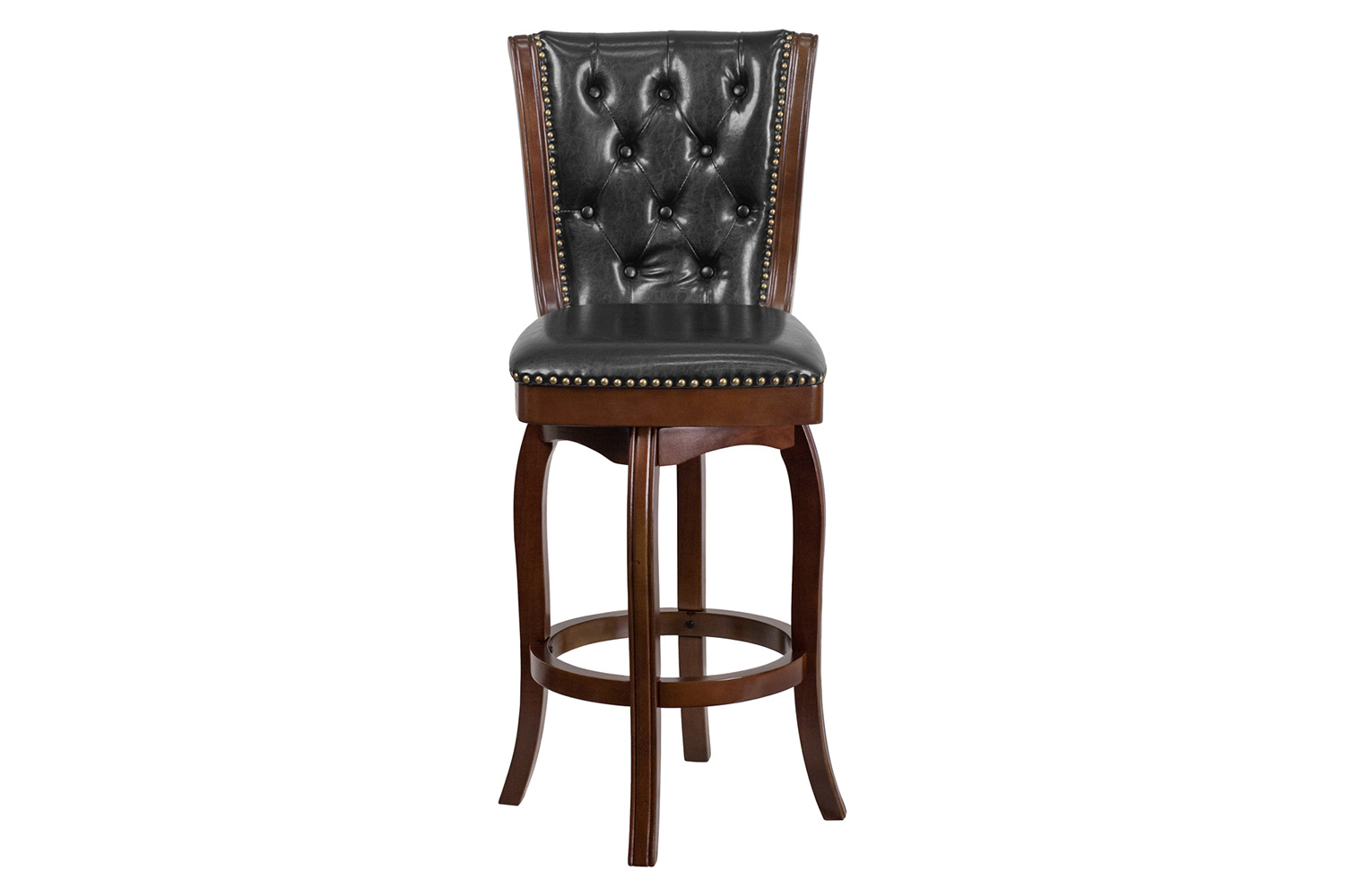 BLNK Ellison Wood Bar Stool with Button Tufted Back and Black Swivel Seat - Cappuccino