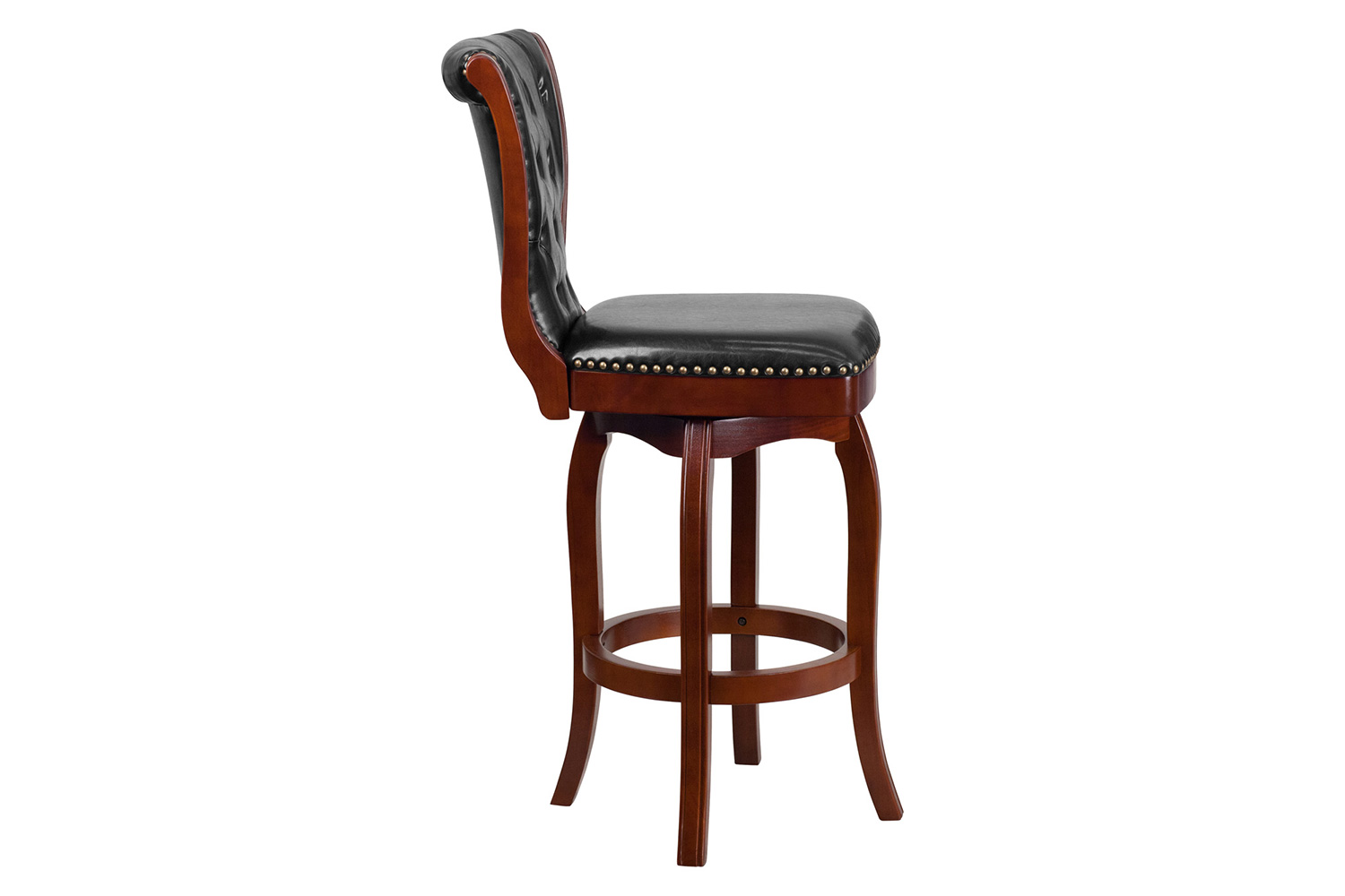 BLNK Ellison Wood Bar Stool with Button Tufted Back and Black Swivel Seat - Cherry