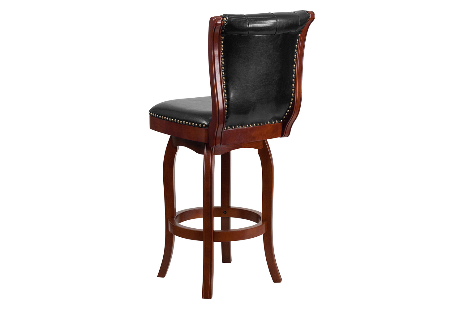 BLNK Ellison Wood Bar Stool with Button Tufted Back and Black Swivel Seat - Cherry