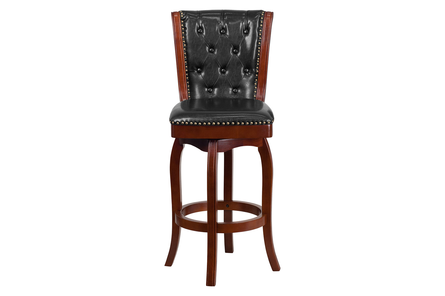 BLNK Ellison Wood Bar Stool with Button Tufted Back and Black Swivel Seat - Cherry