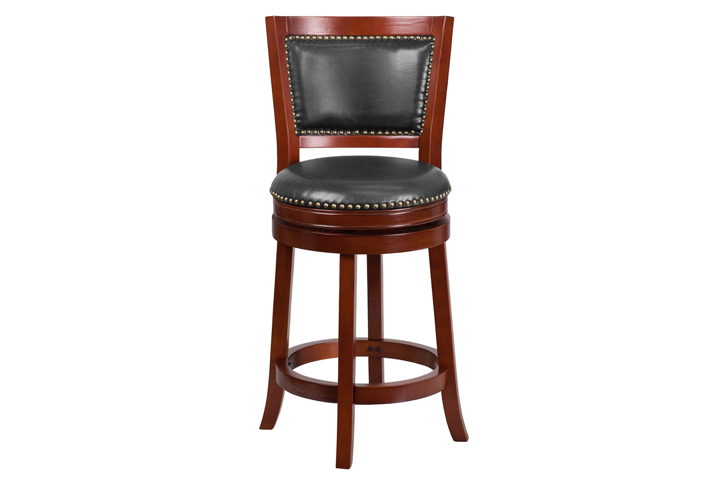 BLNK Ebert Wood Counter Height Stool with Open Panel Back and Swivel Seat - Dark Cherry