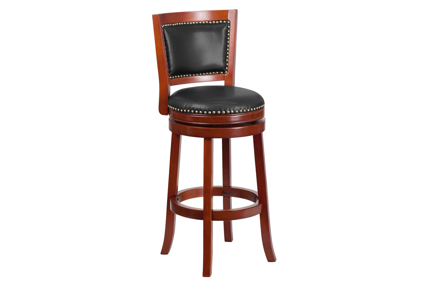 BLNK Ebert Dark Cherry Wood Bar Stool with Open Panel Back and Walnut Swivel Seat