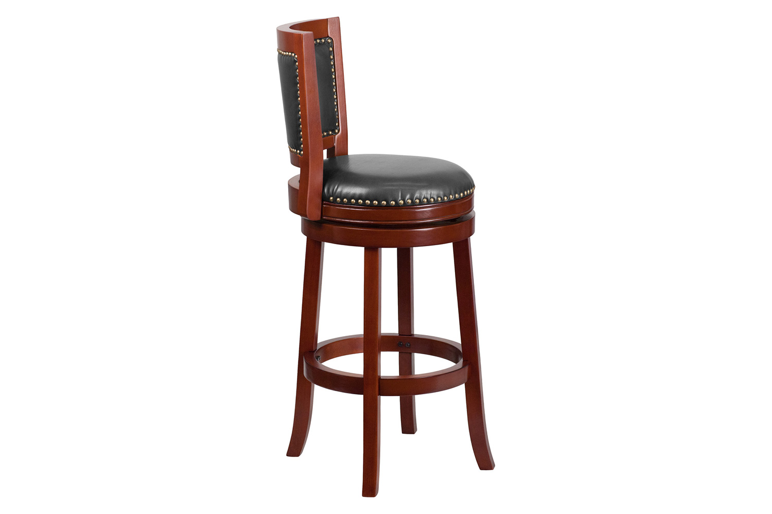 BLNK Ebert Dark Cherry Wood Bar Stool with Open Panel Back and Walnut Swivel Seat