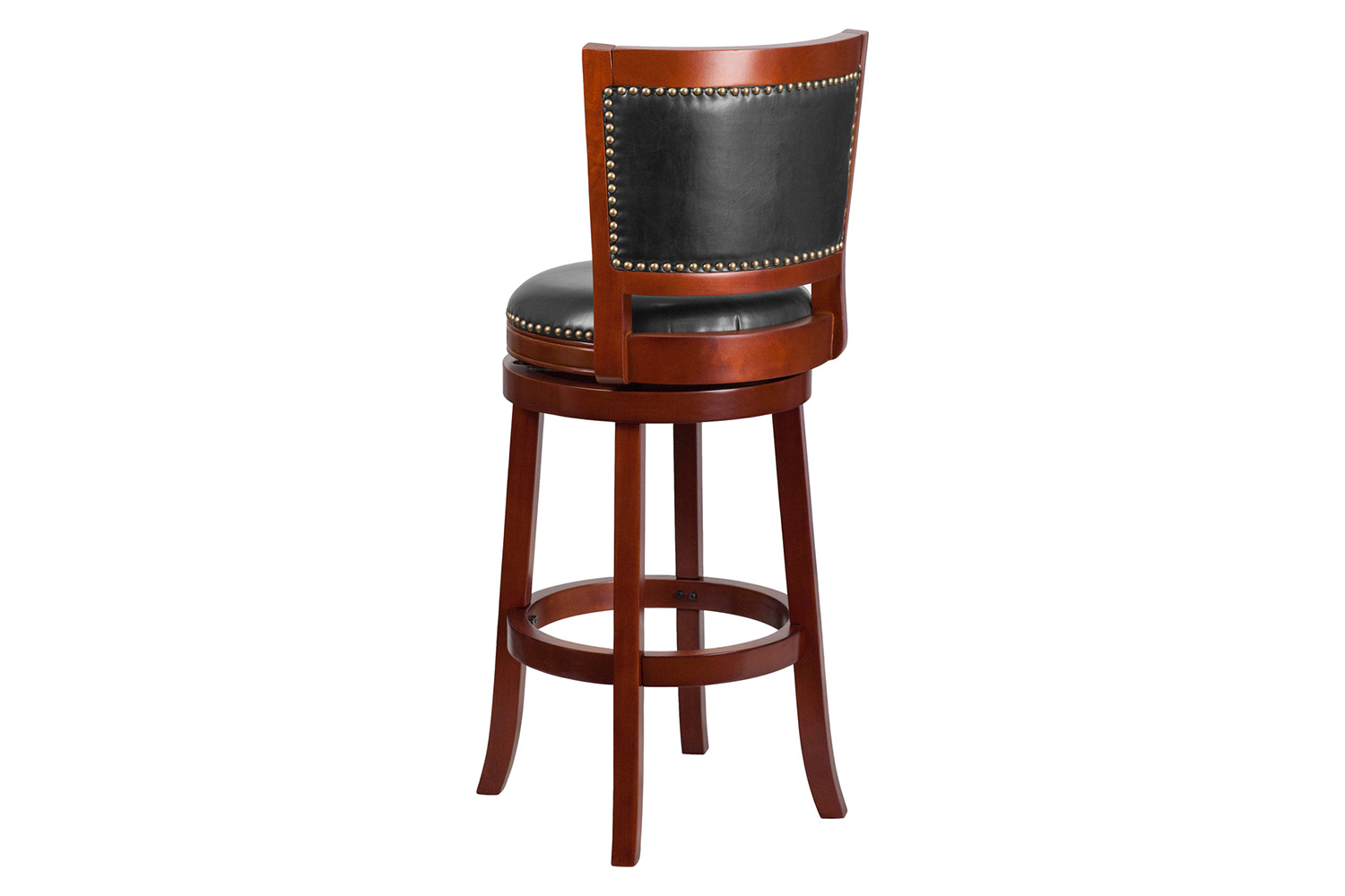 BLNK Ebert Dark Cherry Wood Bar Stool with Open Panel Back and Walnut Swivel Seat