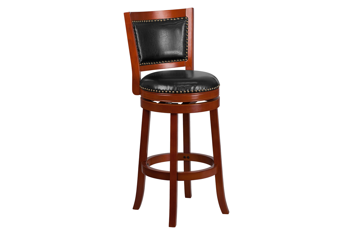 BLNK Ebert Dark Cherry Wood Bar Stool with Open Panel Back and Walnut Swivel Seat