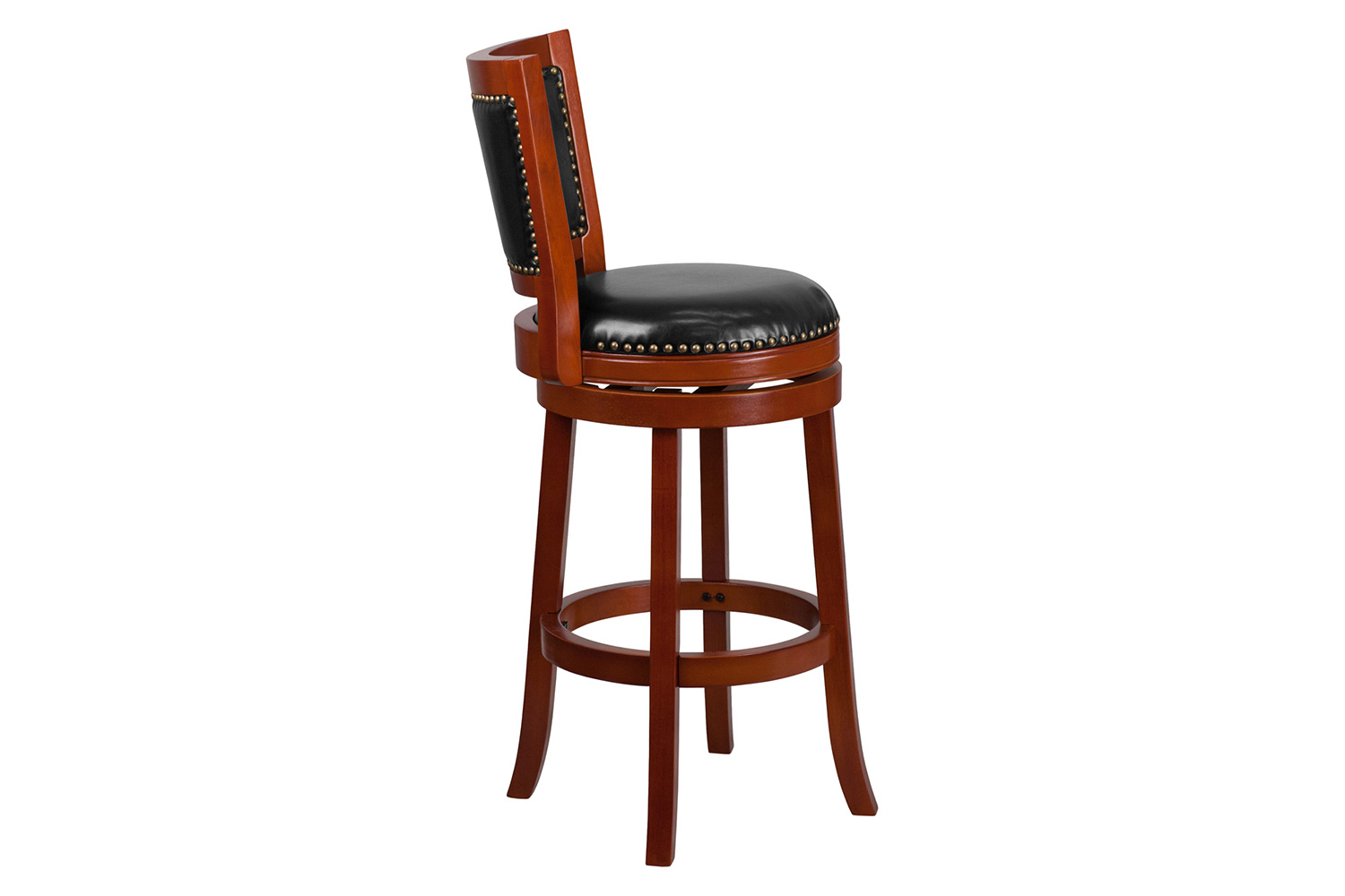 BLNK Ebert Light Cherry Wood Bar Stool with Open Panel Back and Black Swivel Seat