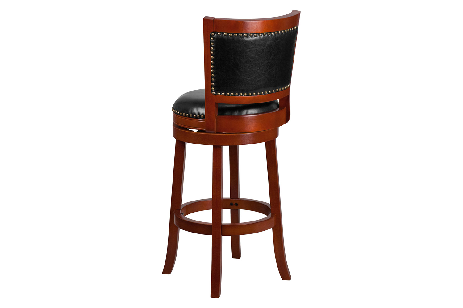 BLNK Ebert Light Cherry Wood Bar Stool with Open Panel Back and Black Swivel Seat