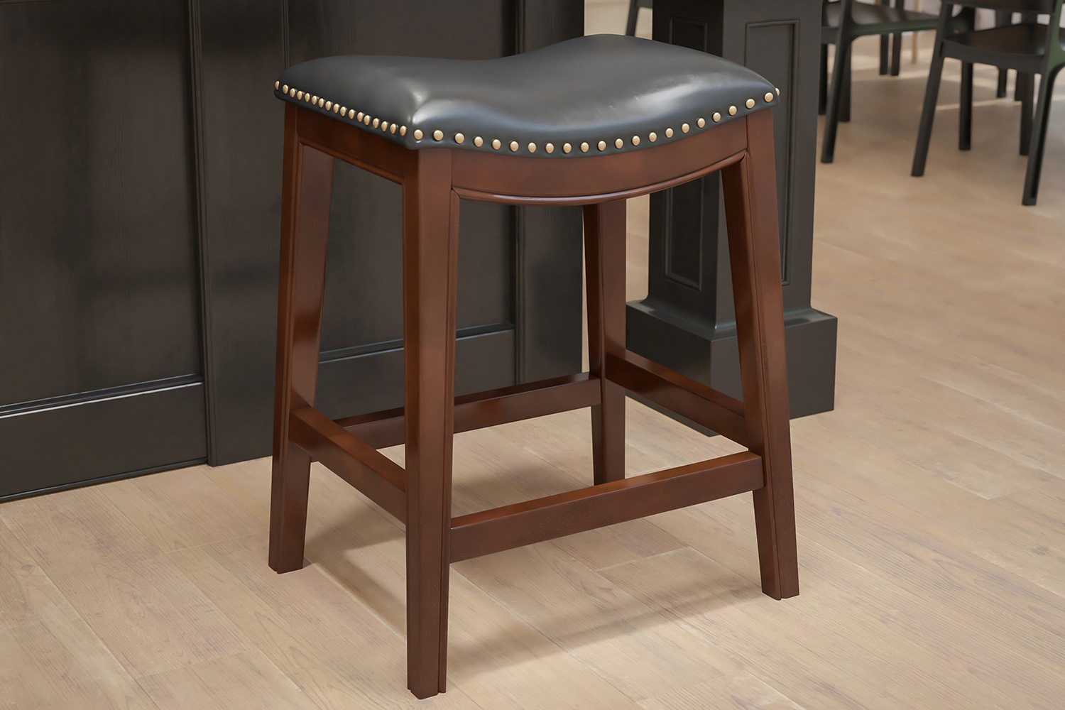 BLNK Alphus Wood Backless Counter Height Stool with Black Saddle Seat