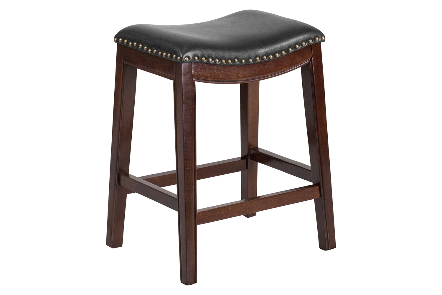 BLNK Alphus Wood Backless Counter Height Stool with Black Saddle Seat - Cappuccino