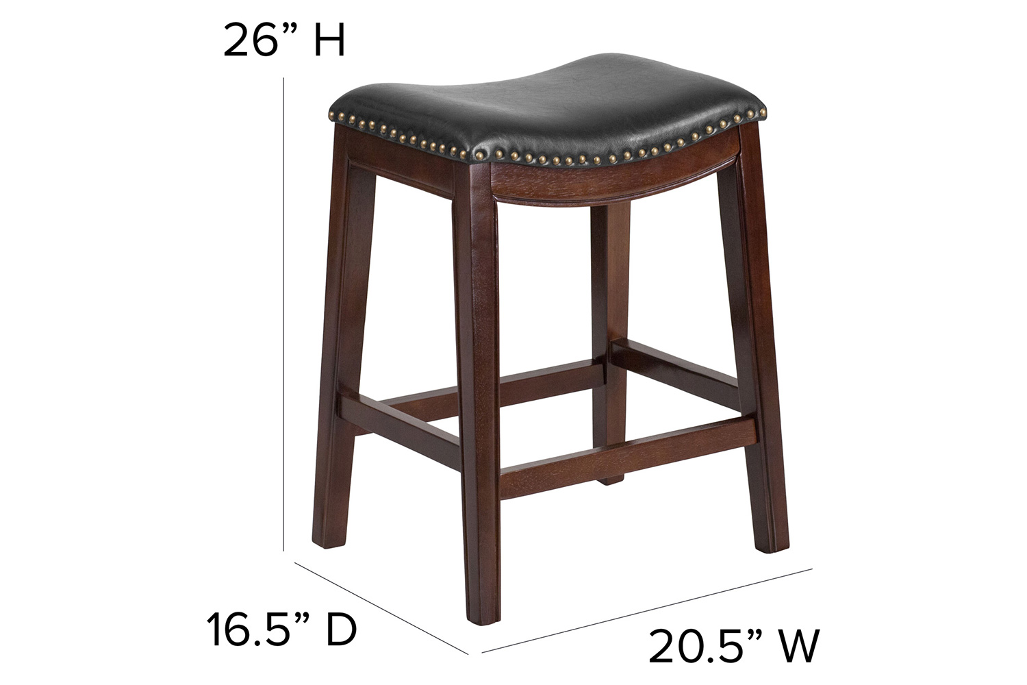 BLNK Alphus Wood Backless Counter Height Stool with Black Saddle Seat - Cappuccino