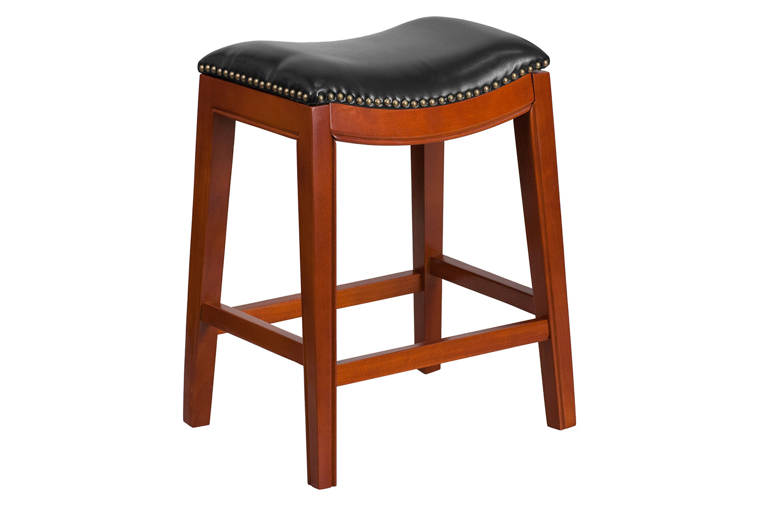 BLNK Alphus Wood Backless Counter Height Stool with Black Saddle Seat