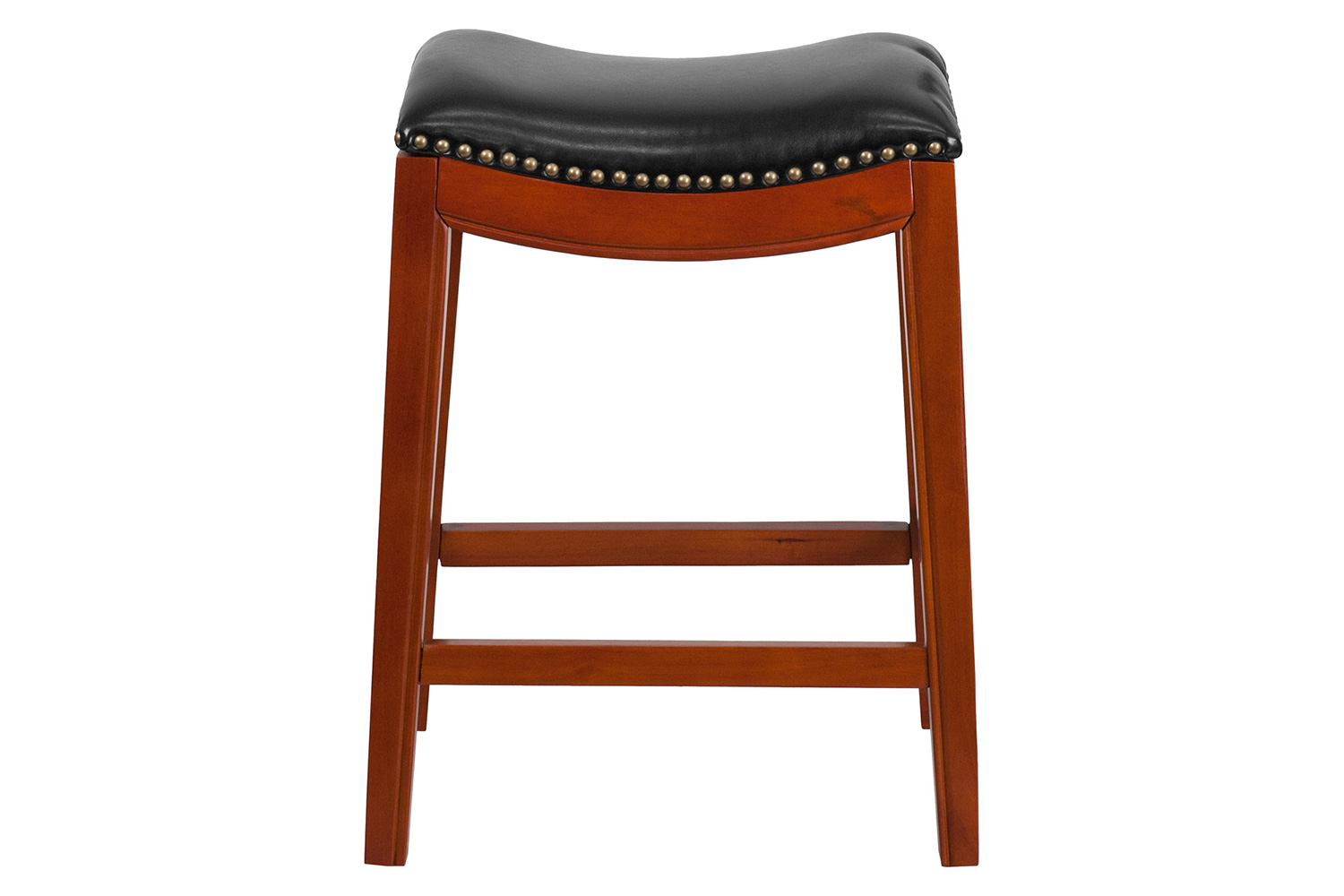 BLNK Alphus Wood Backless Counter Height Stool with Black Saddle Seat - Light Cherry