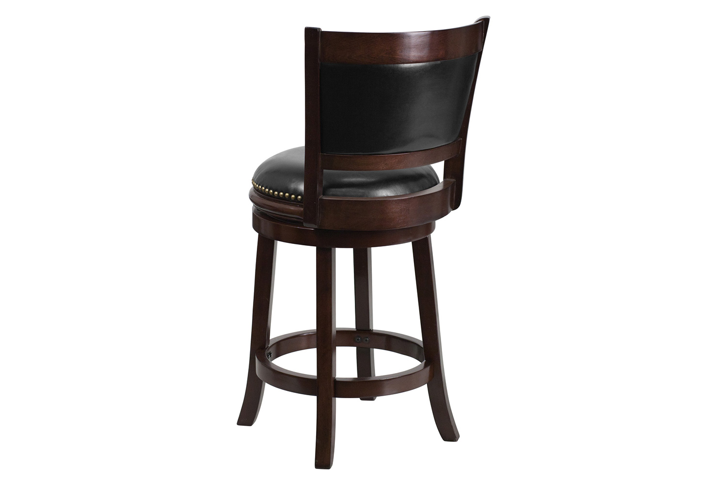 BLNK - Mark Cappuccino Wood Counter Height Stool with Panel Back and Black Swivel Seat