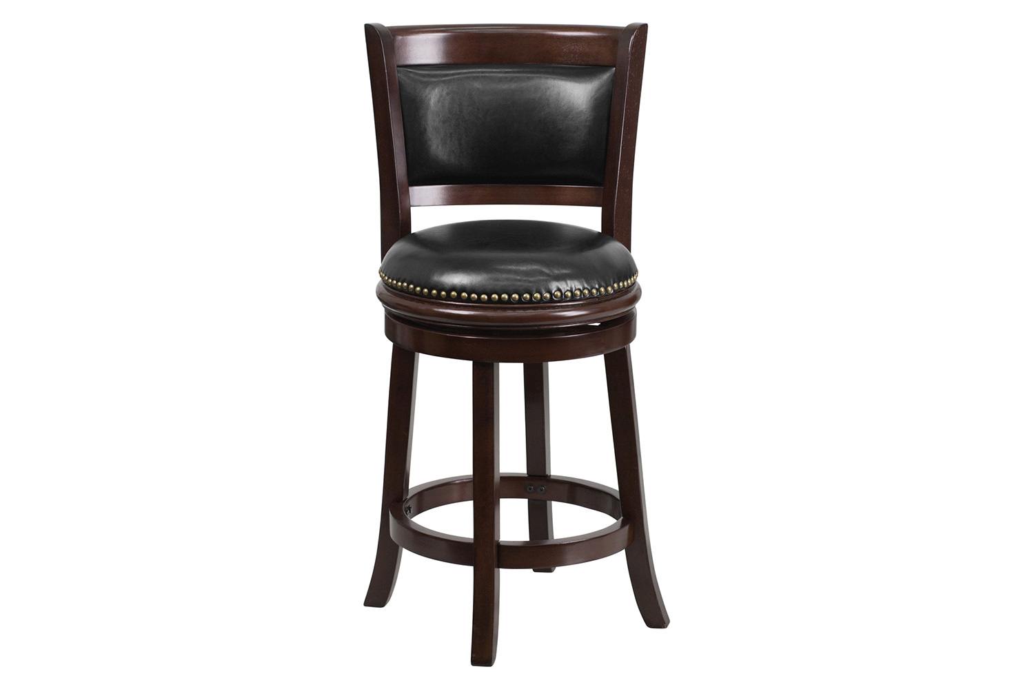 BLNK - Mark Cappuccino Wood Counter Height Stool with Panel Back and Black Swivel Seat