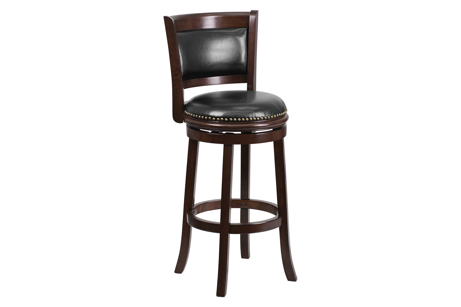 BLNK - Mark Cappuccino Wood Bar Stool with Panel Back and Black Swivel Seat