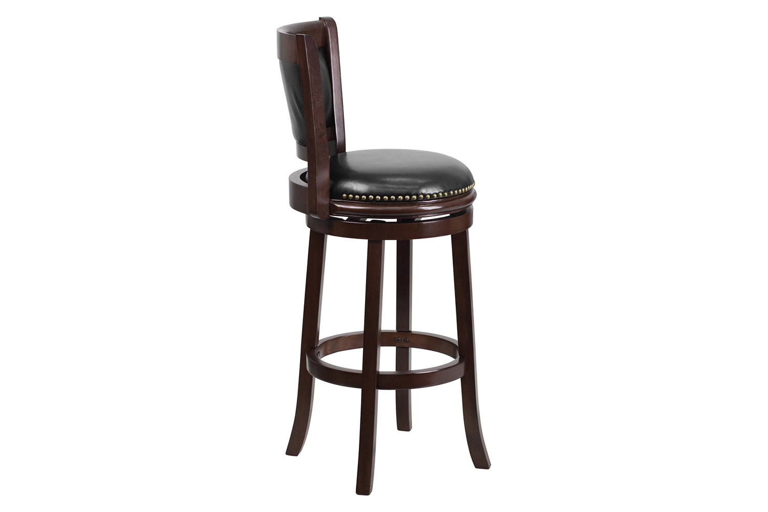 BLNK - Mark Cappuccino Wood Bar Stool with Panel Back and Black Swivel Seat