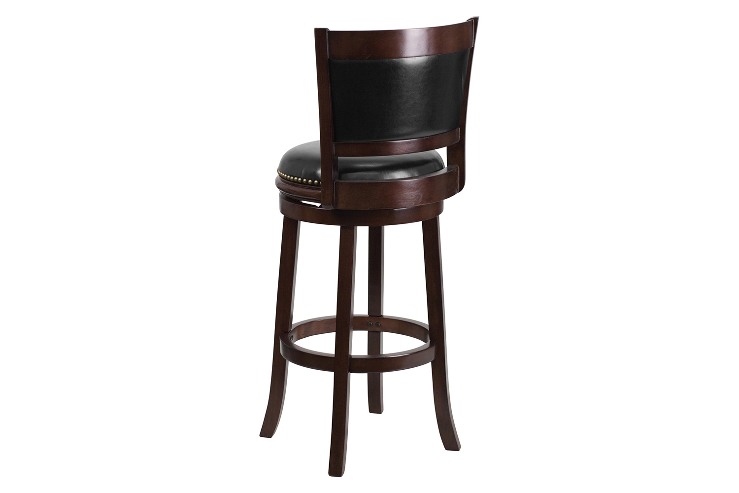 BLNK - Mark Cappuccino Wood Bar Stool with Panel Back and Black Swivel Seat