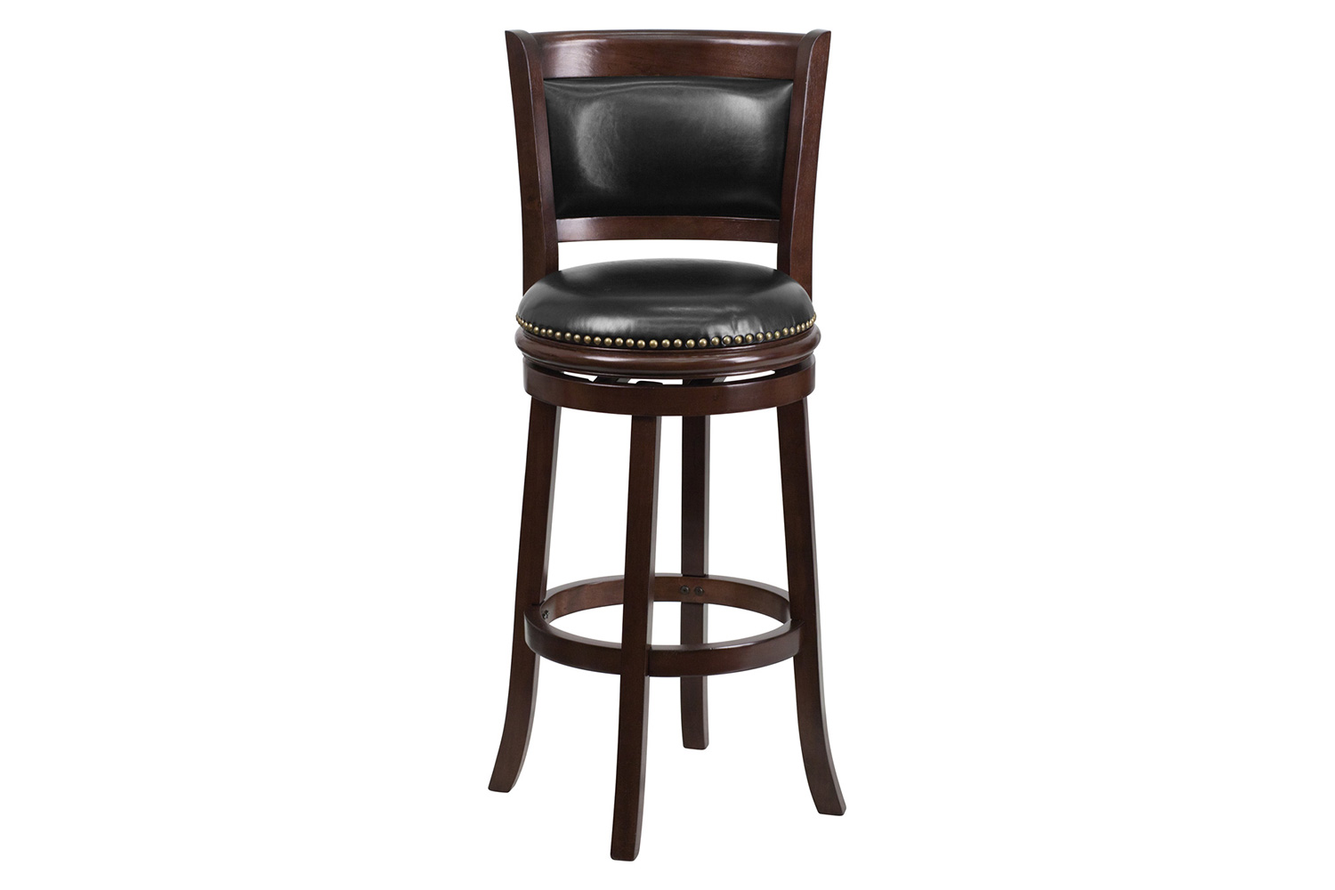 BLNK - Mark Cappuccino Wood Bar Stool with Panel Back and Black Swivel Seat