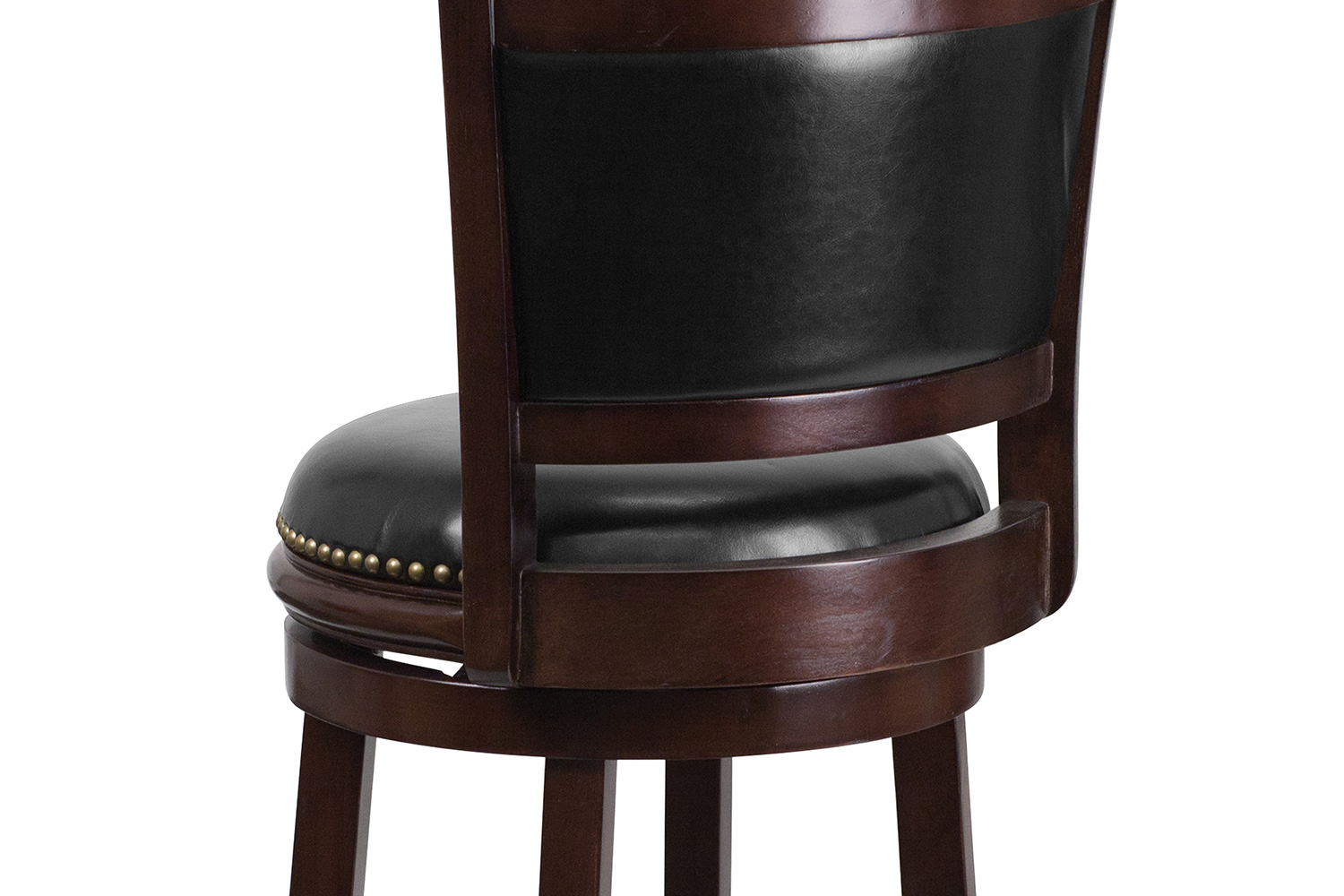 BLNK - Mark Cappuccino Wood Bar Stool with Panel Back and Black Swivel Seat