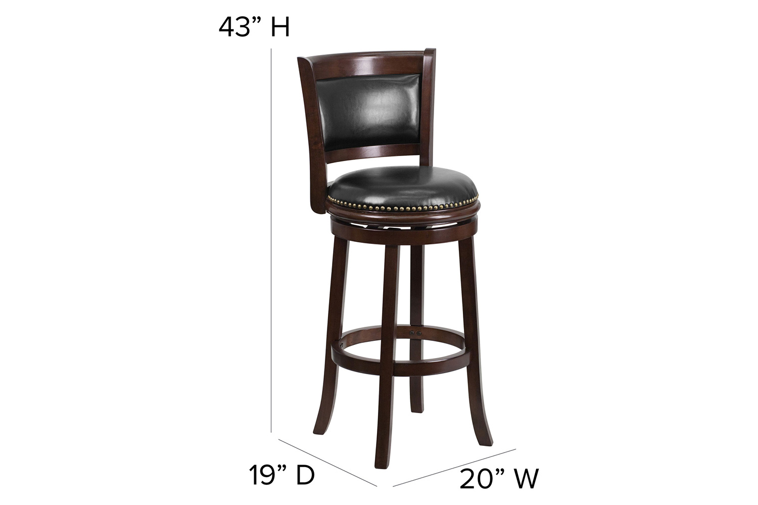 BLNK - Mark Cappuccino Wood Bar Stool with Panel Back and Black Swivel Seat