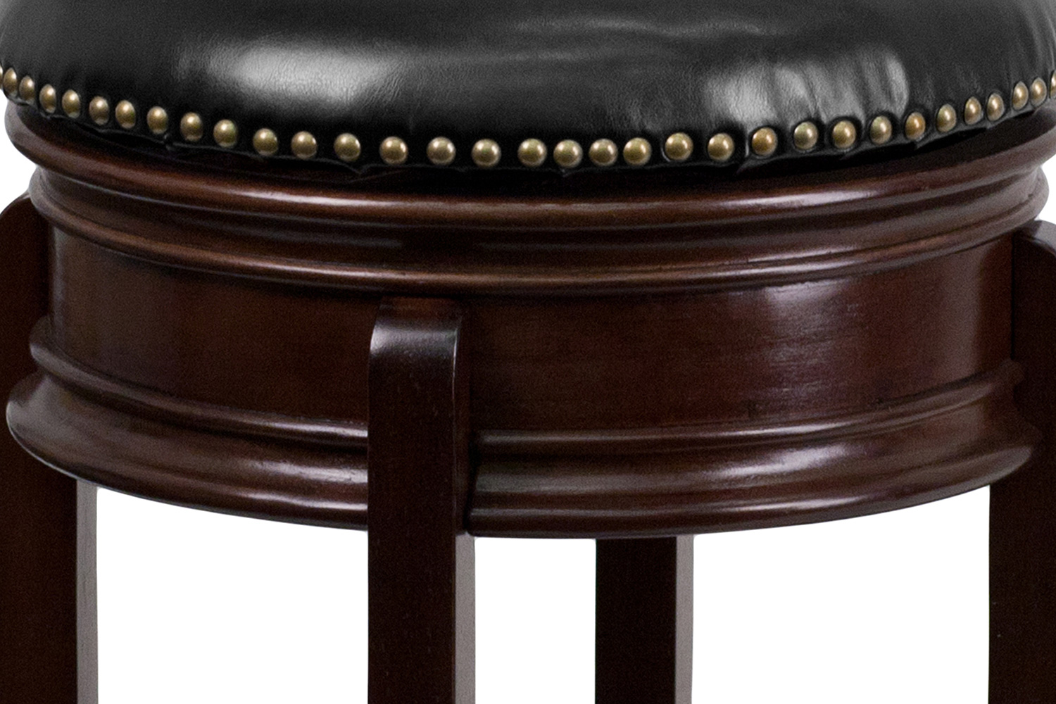 BLNK Carol Backless Wood Bar Stool with Carved Apron and Black Swivel Seat - Cappuccino