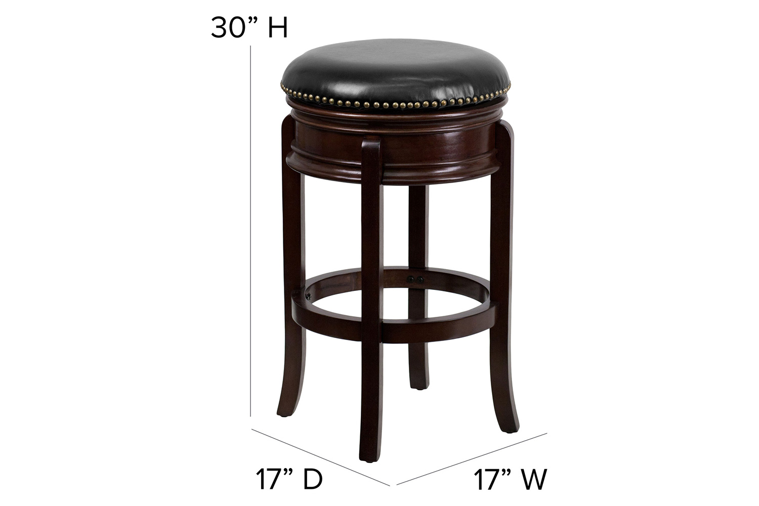 BLNK Carol Backless Wood Bar Stool with Carved Apron and Black Swivel Seat - Cappuccino